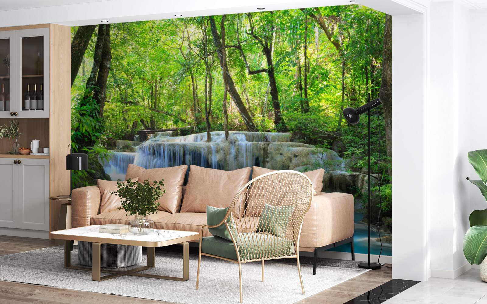 Fototapeta zelený les ukrýva vodopád