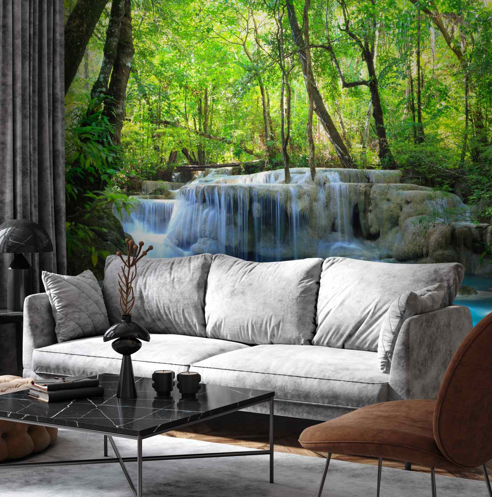 Fototapeta zelený les ukrýva vodopád