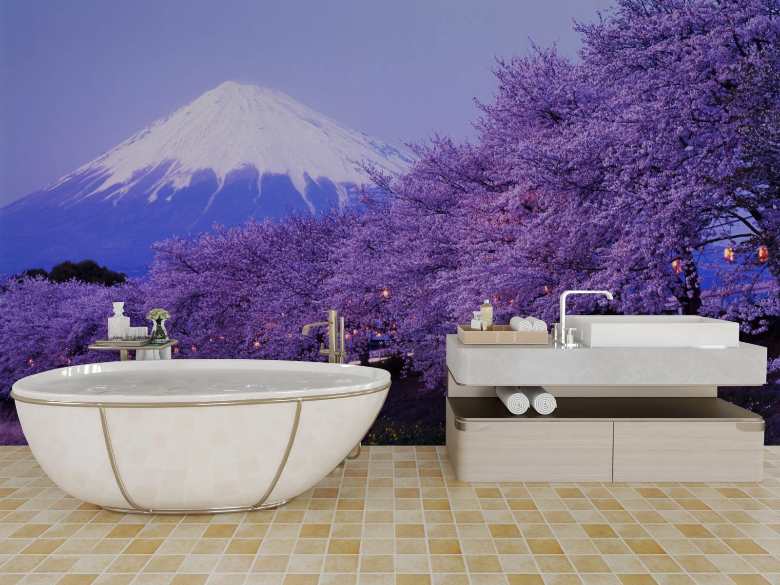 Fototapeta orgovánové kvety na úpätí hory rastú blízko vody