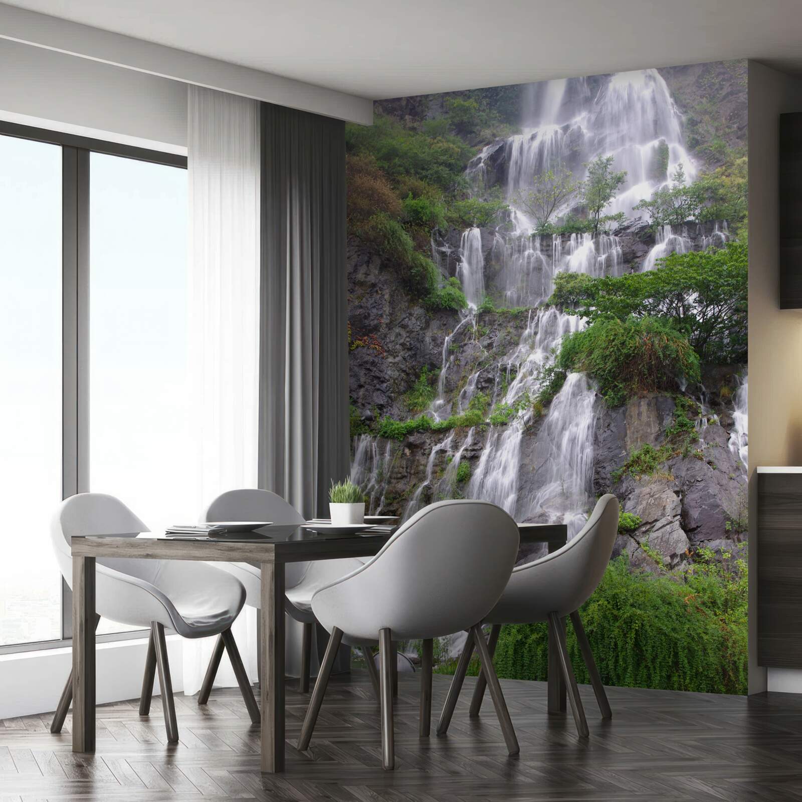 Fototapeta veľkolepý horský vodopád s kaskádami