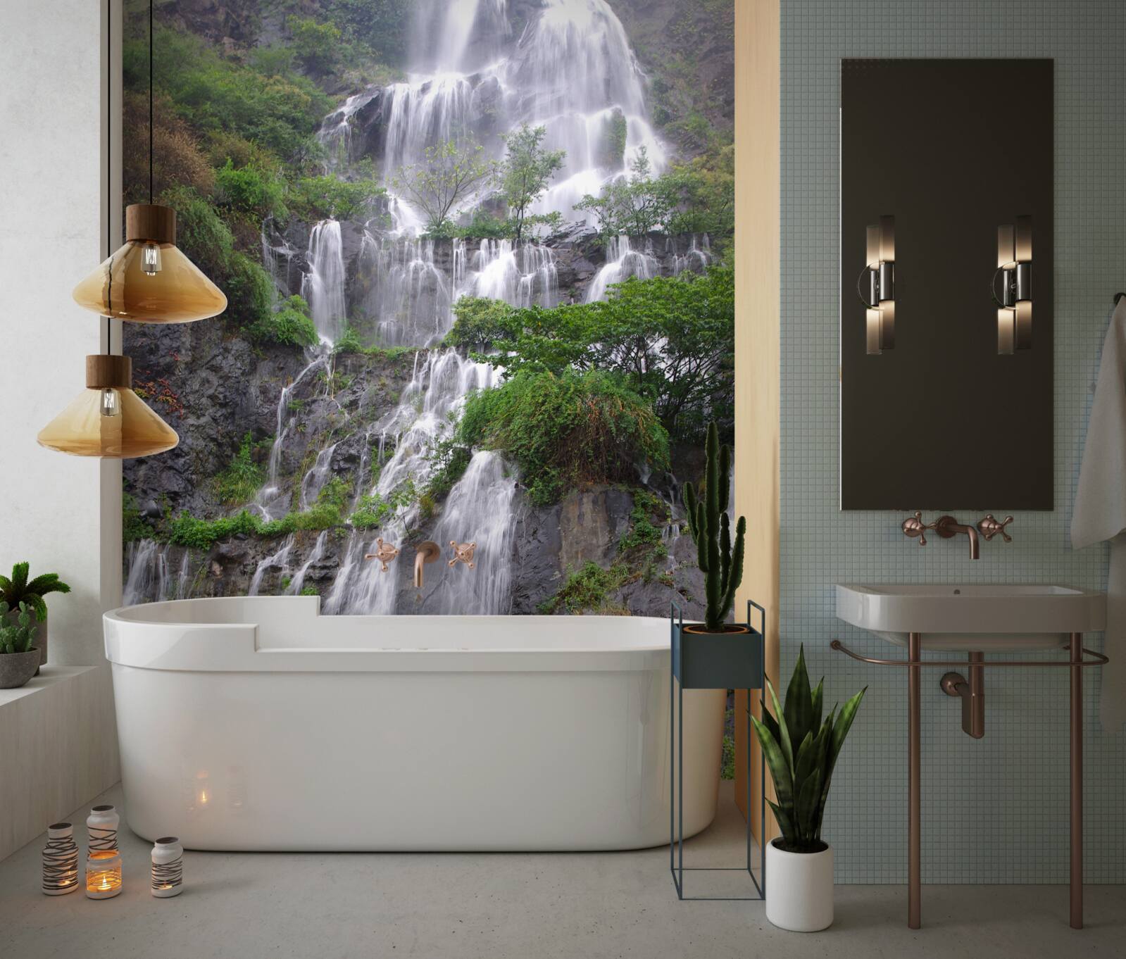 Fototapeta veľkolepý horský vodopád s kaskádami