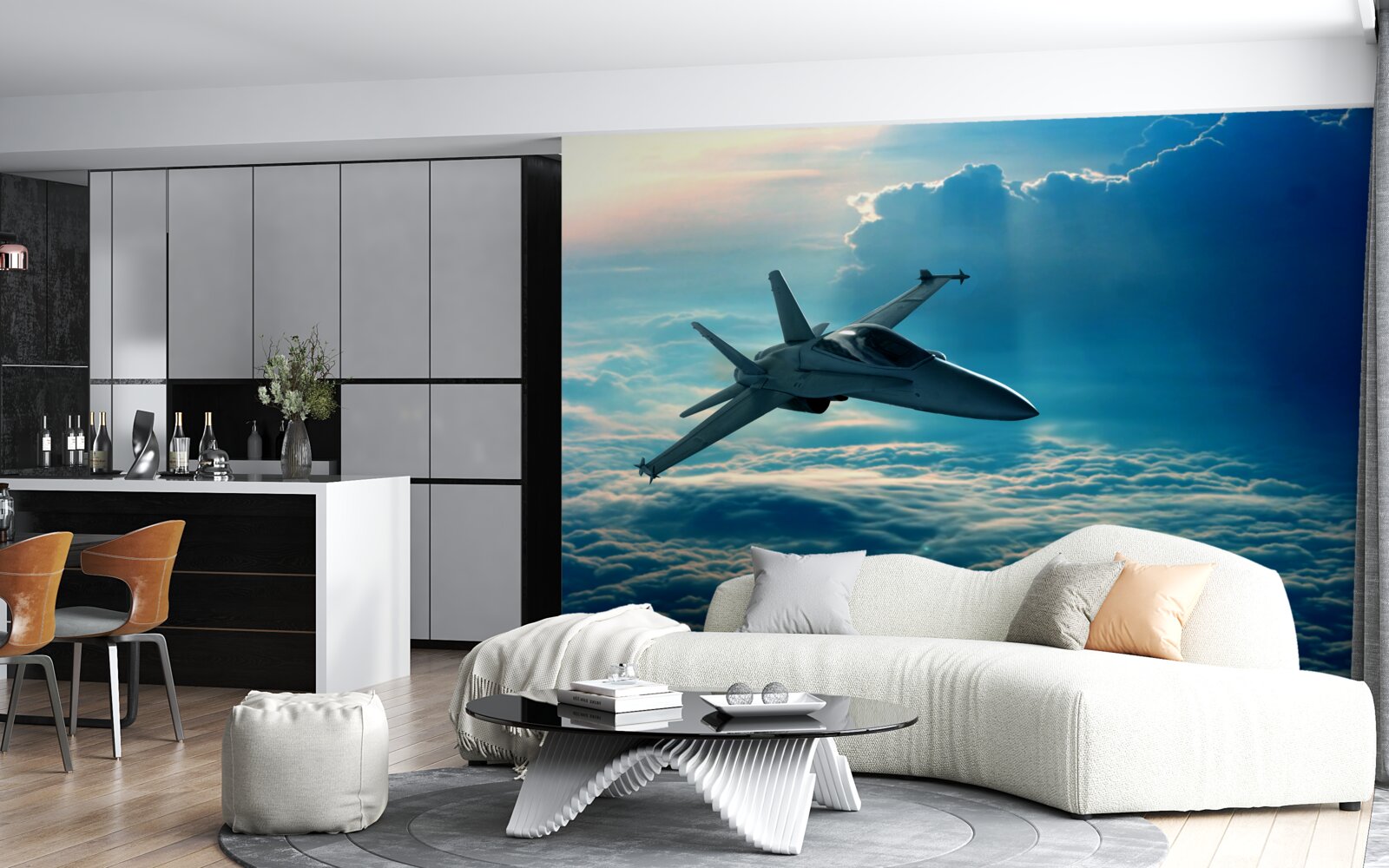 Fototapeta bojové lietadlo rútiace sa oblakmi