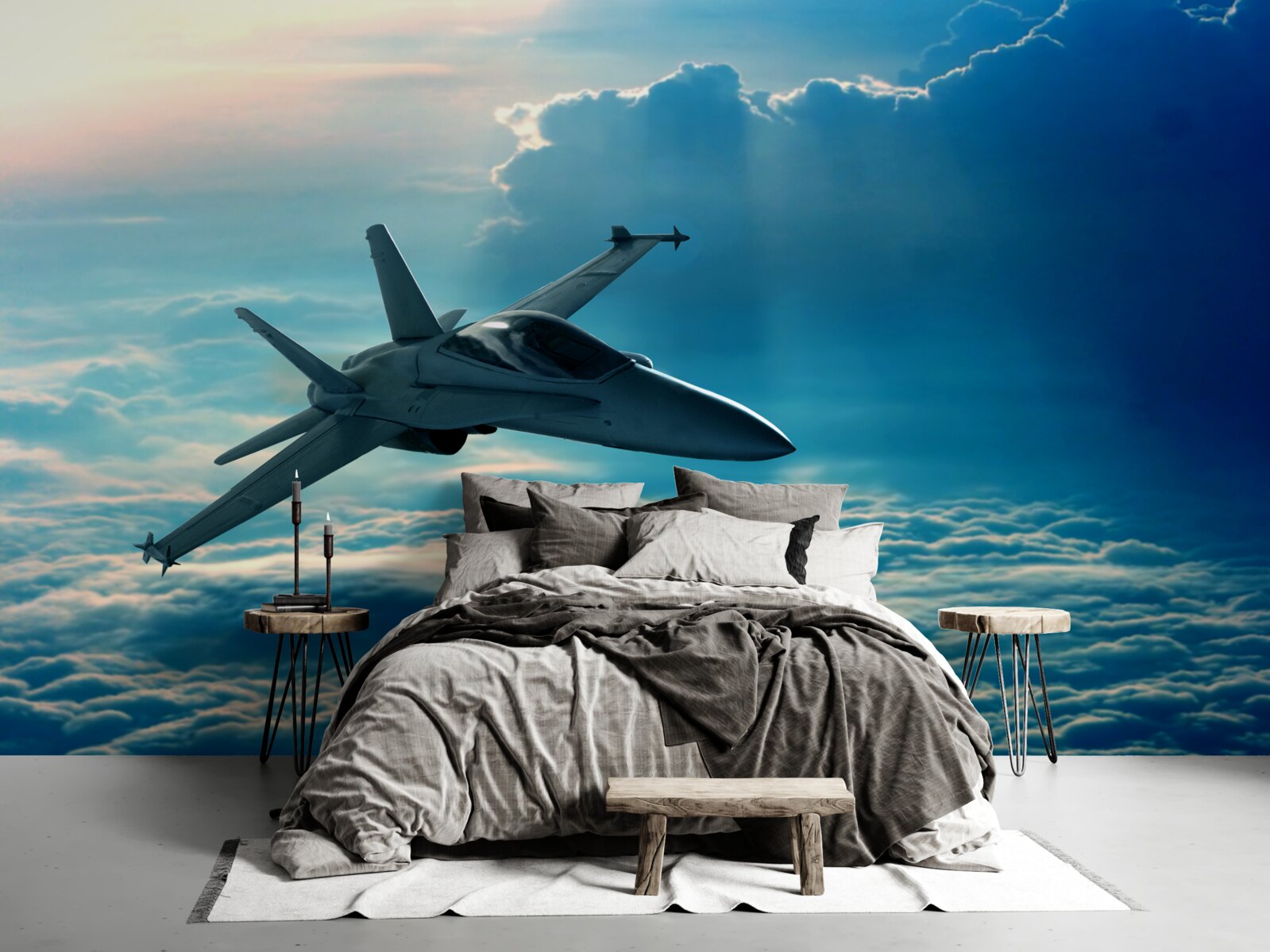 Fototapeta bojové lietadlo rútiace sa oblakmi