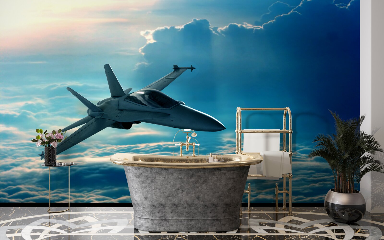 Fototapeta bojové lietadlo rútiace sa oblakmi