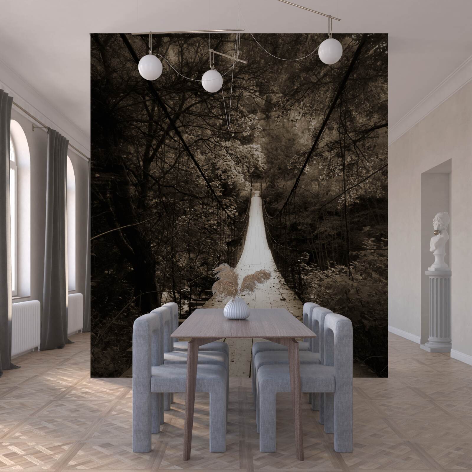 Fototapeta drevený most spájajúci rybník v lesnej oblasti