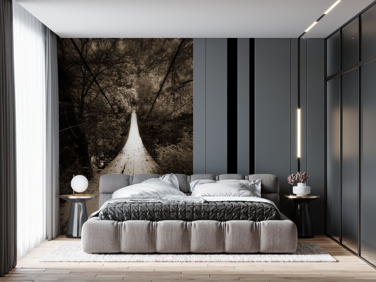 Fototapeta drevený most spájajúci rybník v lesnej oblasti