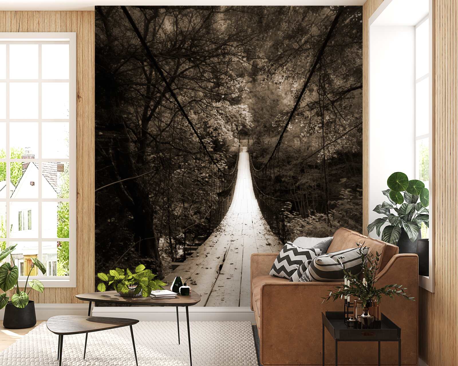 Fototapeta drevený most spájajúci rybník v lesnej oblasti