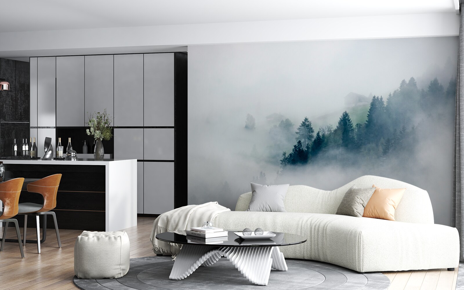 Fototapeta okraj lesa je zahalený v hmle