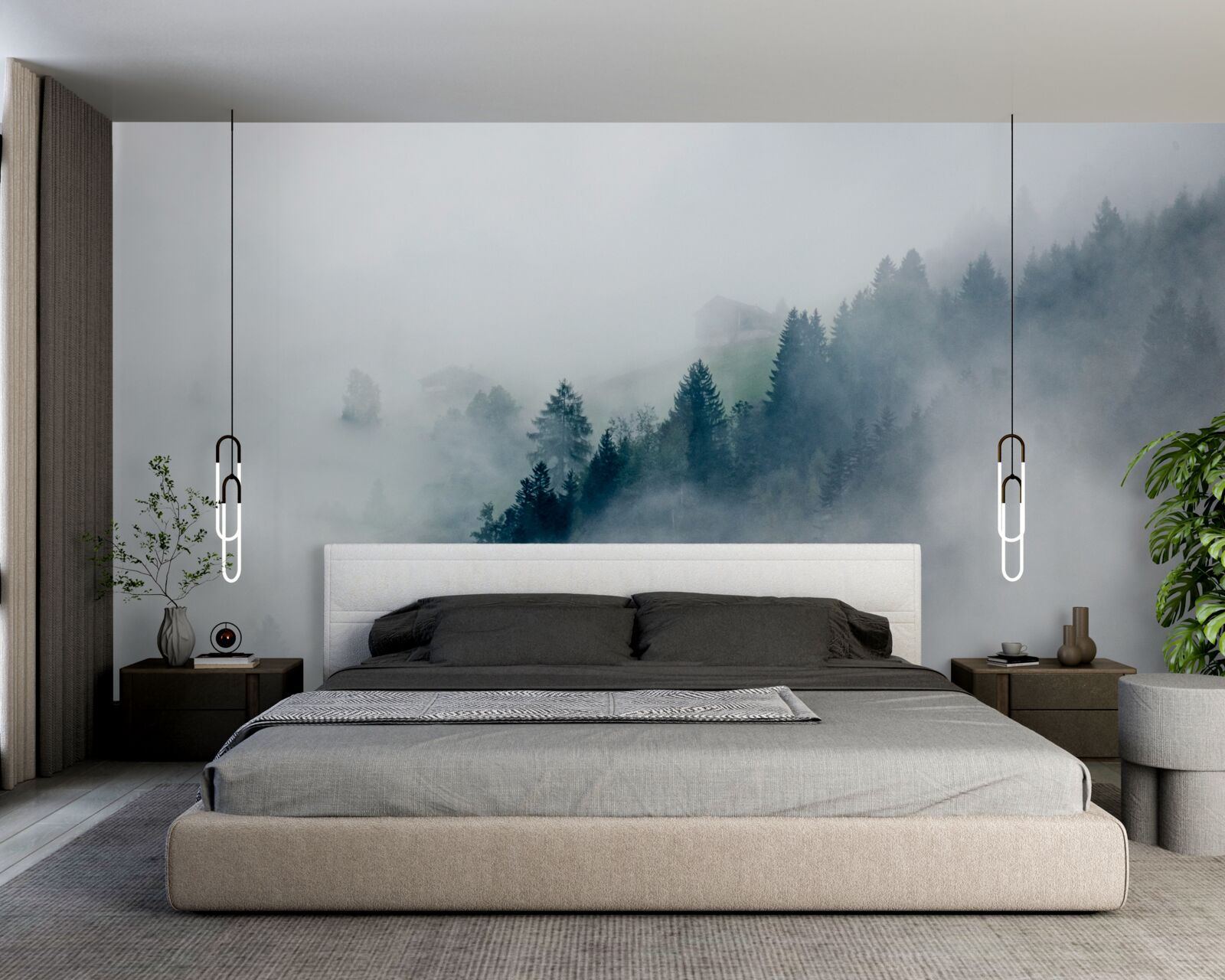 Fototapeta okraj lesa je zahalený v hmle