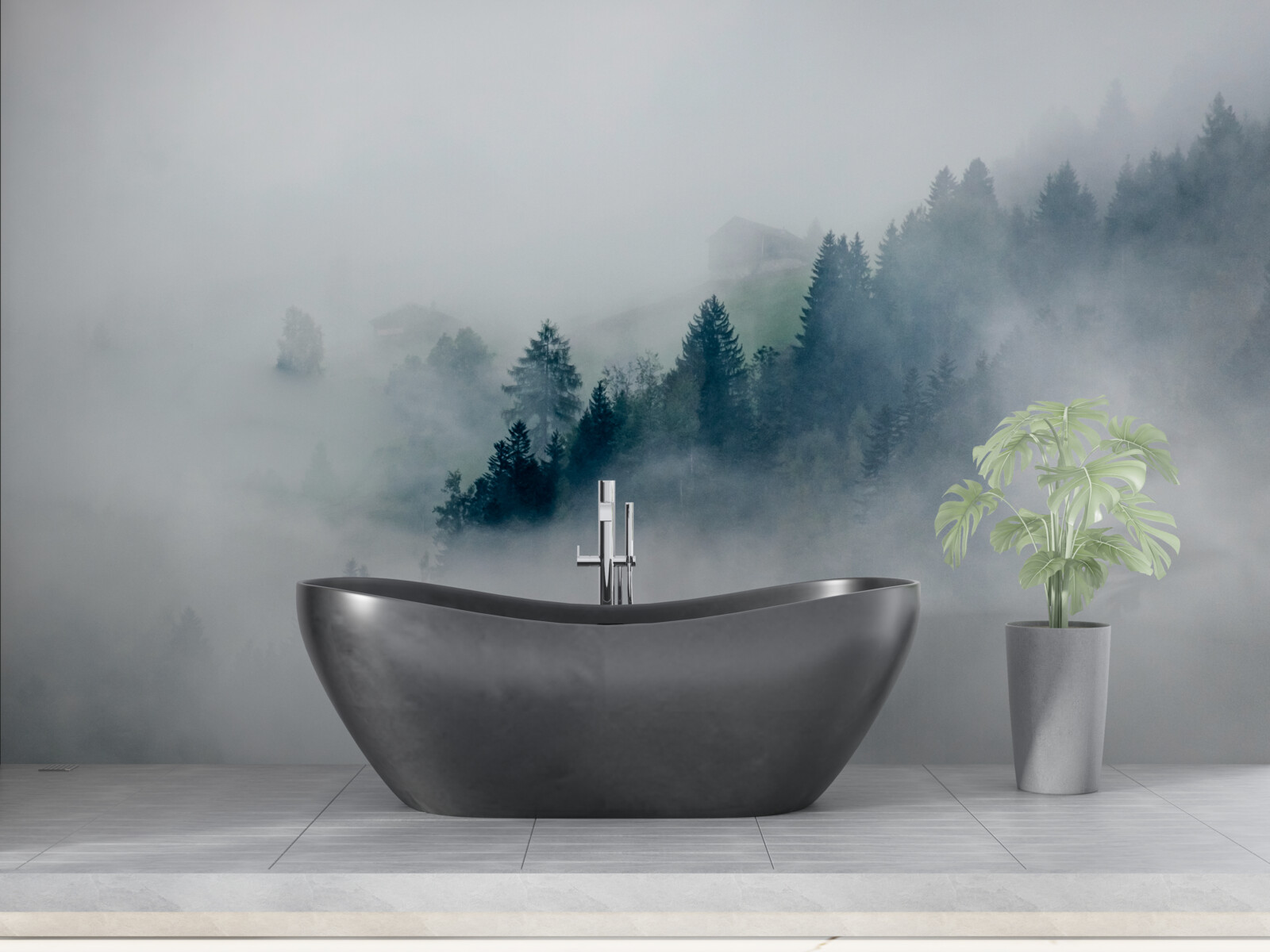 Fototapeta okraj lesa je zahalený v hmle