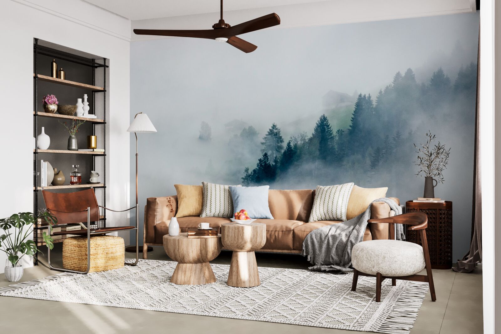 Fototapeta okraj lesa je zahalený v hmle