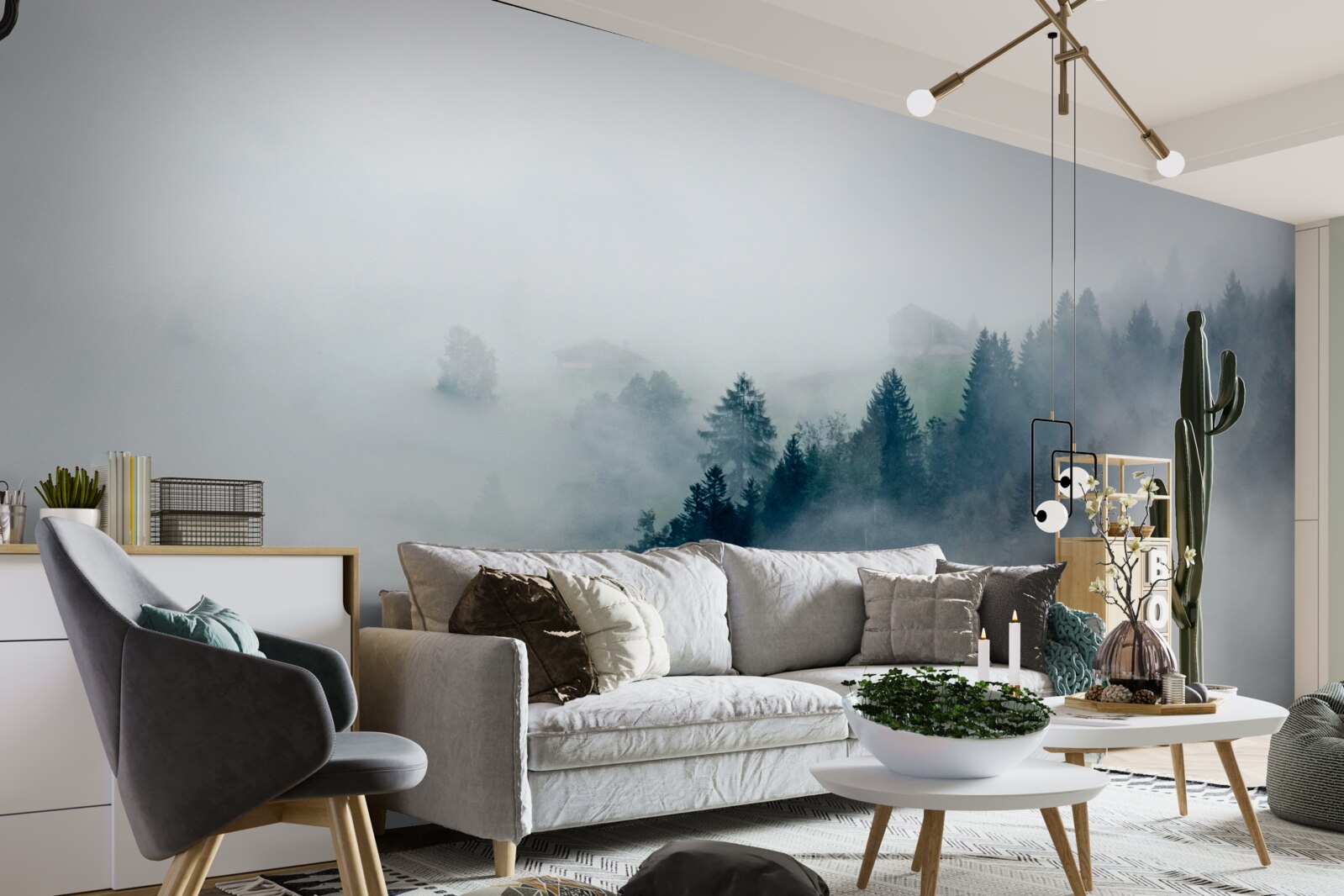 Fototapeta okraj lesa je zahalený v hmle