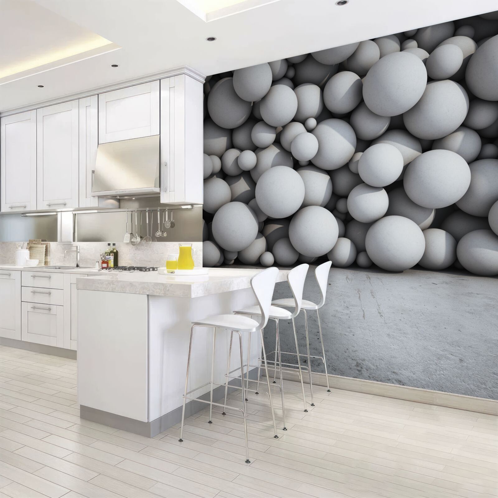 Fototapeta bariéra zo striebristých guľôčok vznášajúcich sa vo vzduchu