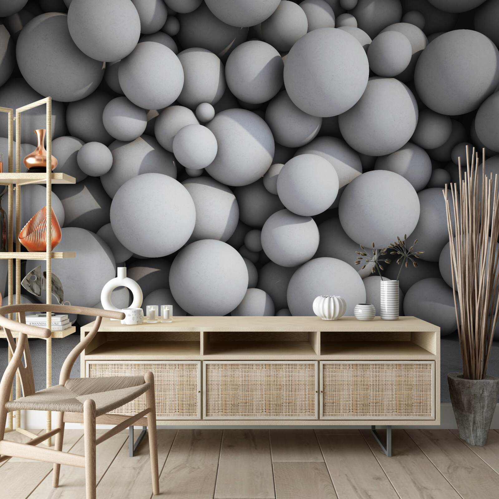 Fototapeta bariéra zo striebristých guľôčok vznášajúcich sa vo vzduchu