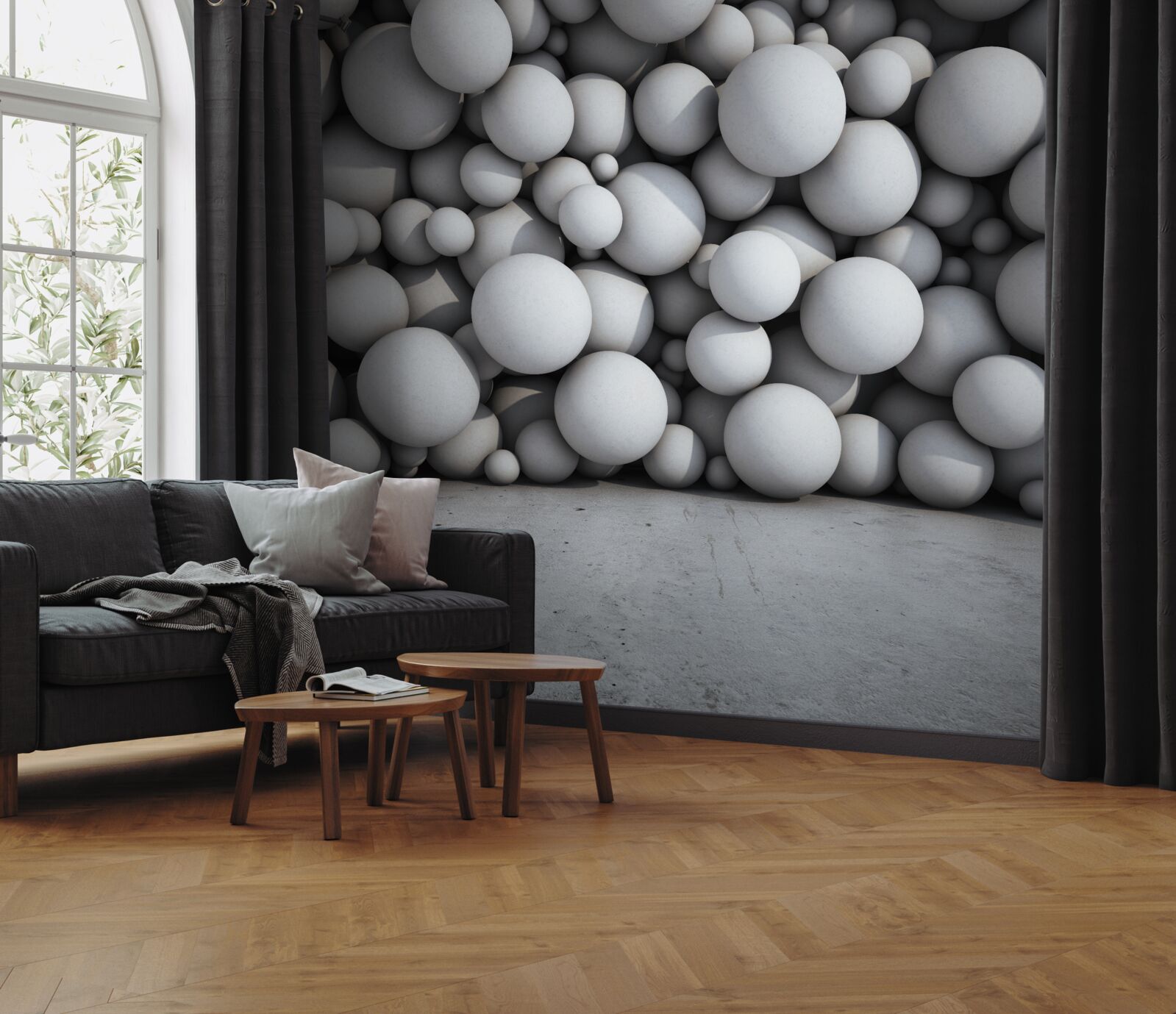 Fototapeta bariéra zo striebristých guľôčok vznášajúcich sa vo vzduchu