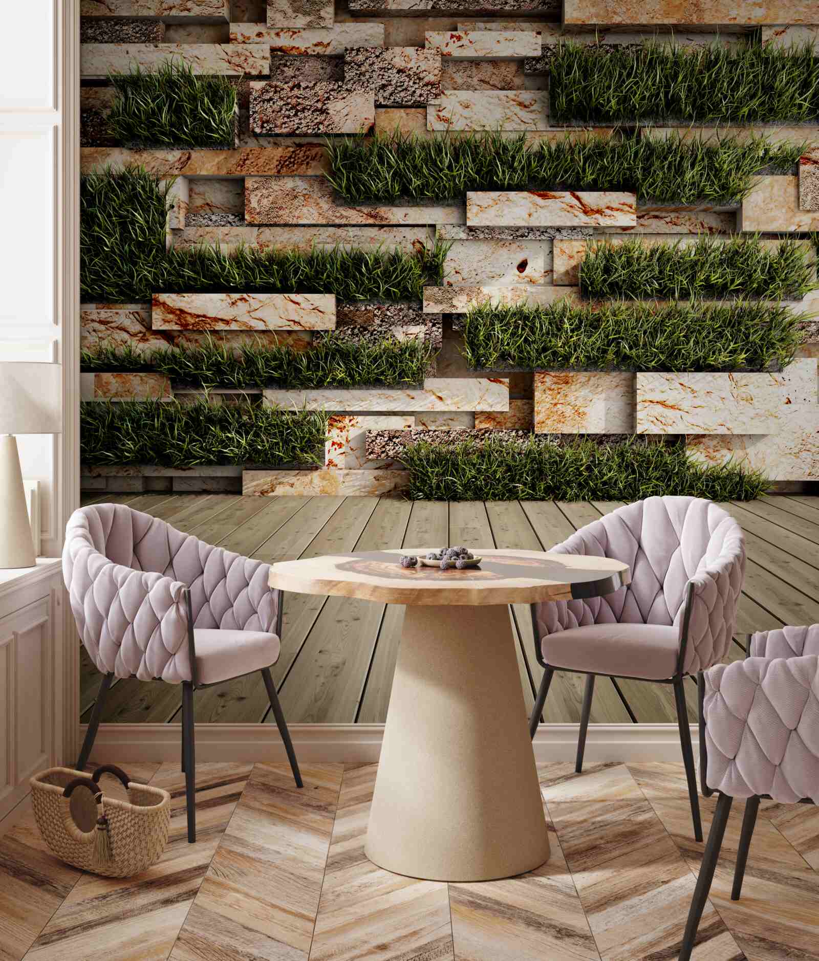 Fototapeta kamenná stena zdobená zelenými rastlinami