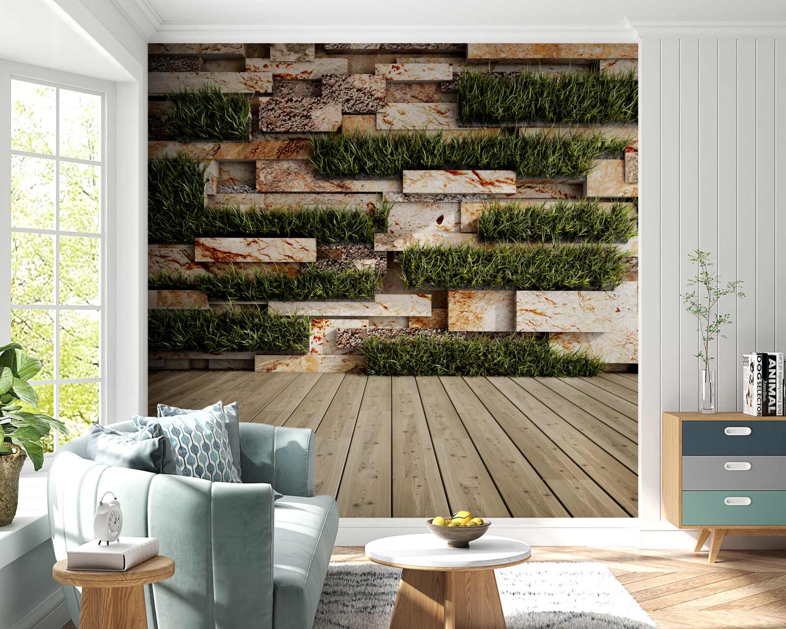 Fototapeta kamenná stena zdobená zelenými rastlinami