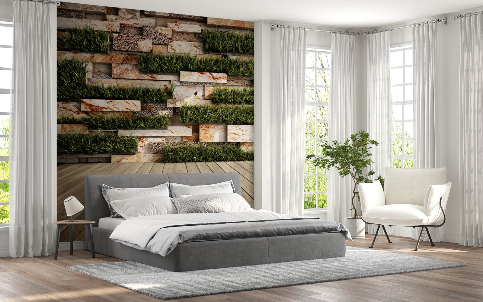 Fototapeta kamenná stena zdobená zelenými rastlinami