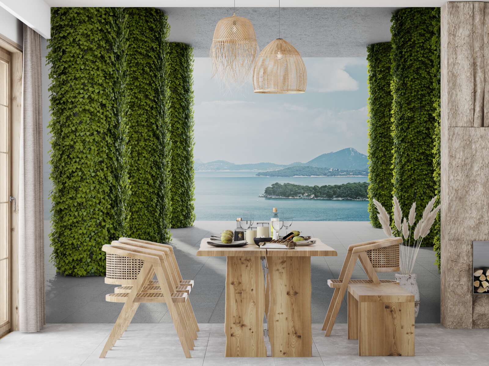 Fototapeta kolonáda medzi zeleňou vedúcou k moru