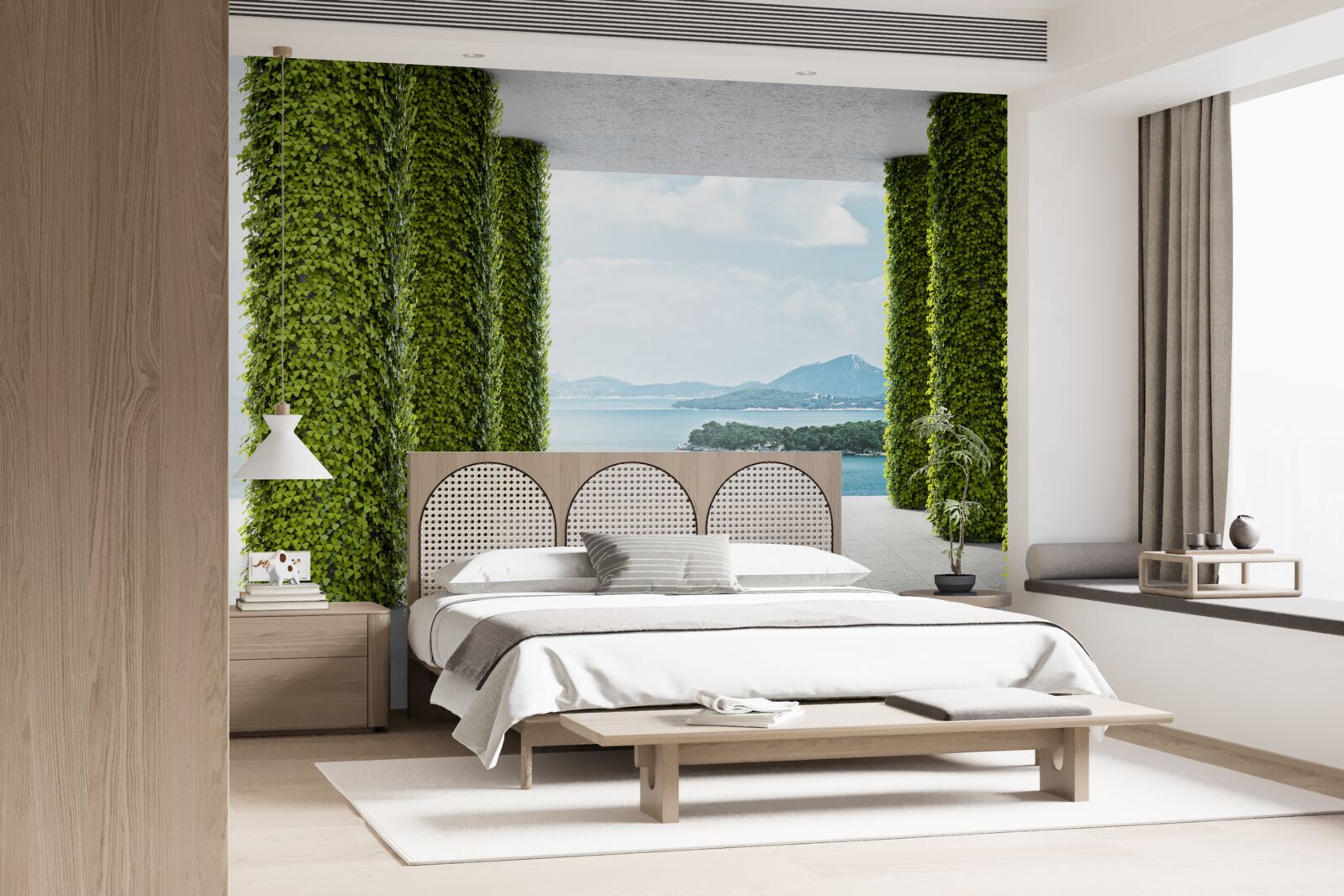 Fototapeta kolonáda medzi zeleňou vedúcou k moru