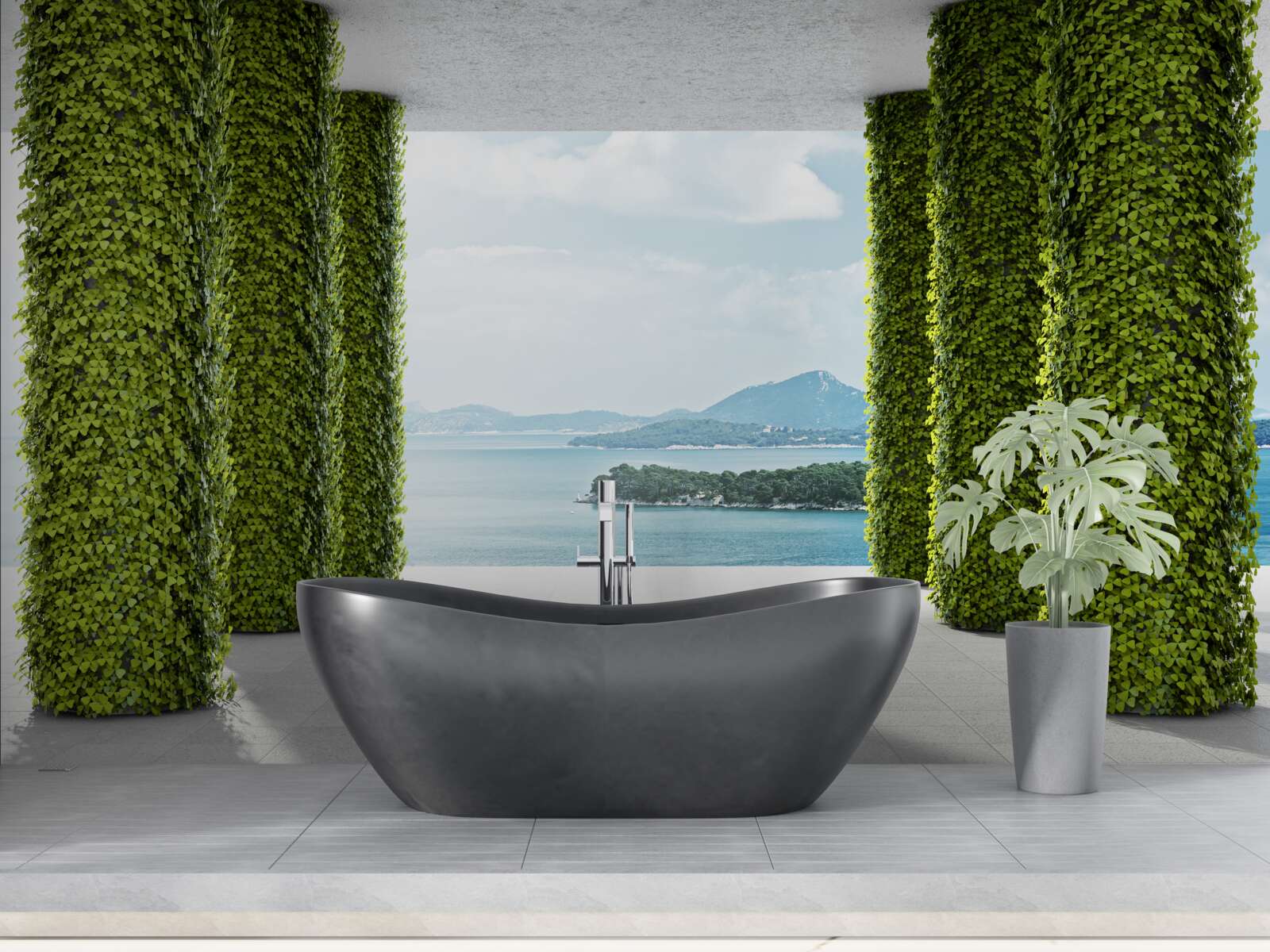 Fototapeta kolonáda medzi zeleňou vedúcou k moru