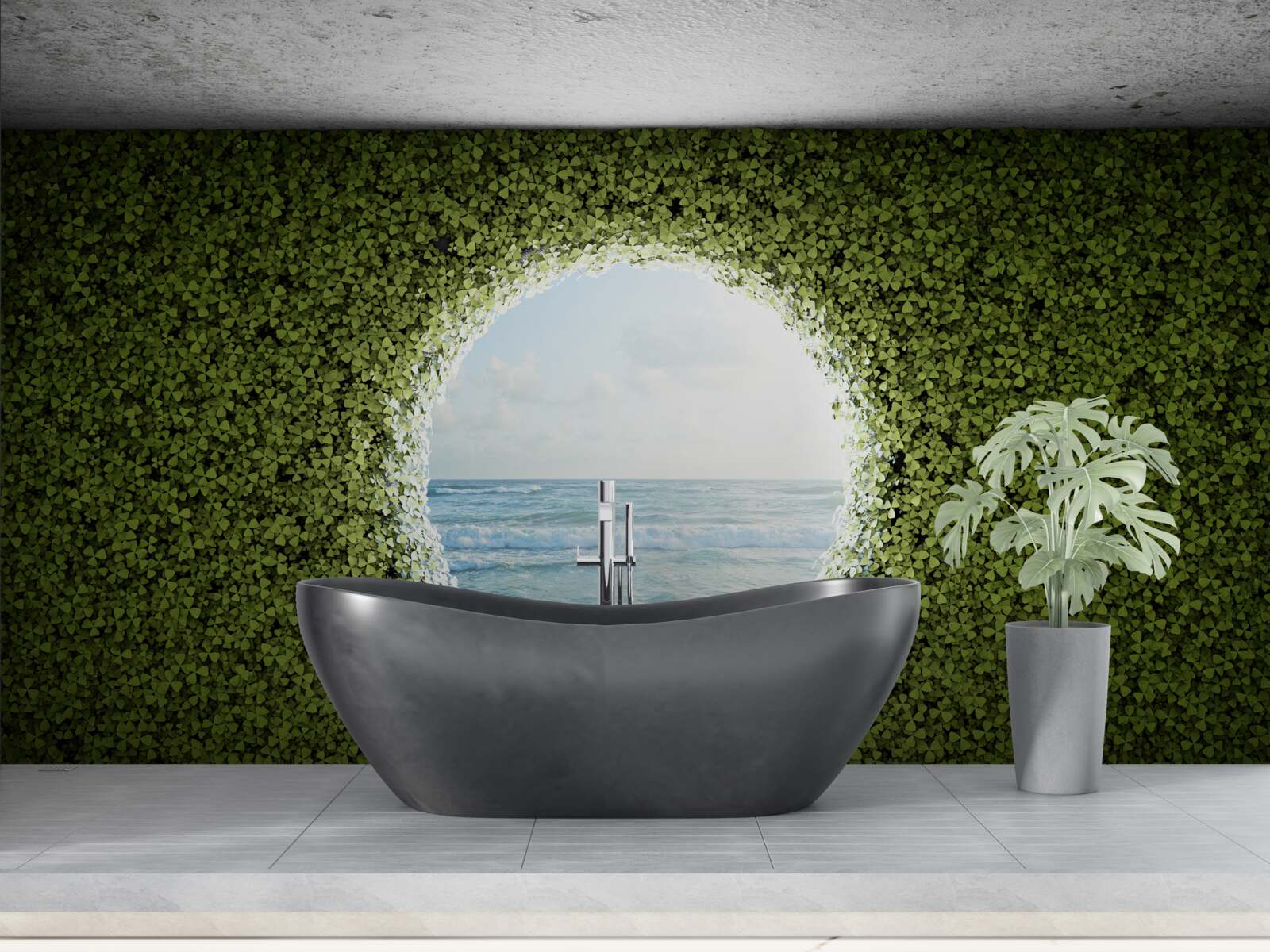 Fototapeta Stena zo zelených rastlín s okrúhlym otvorom