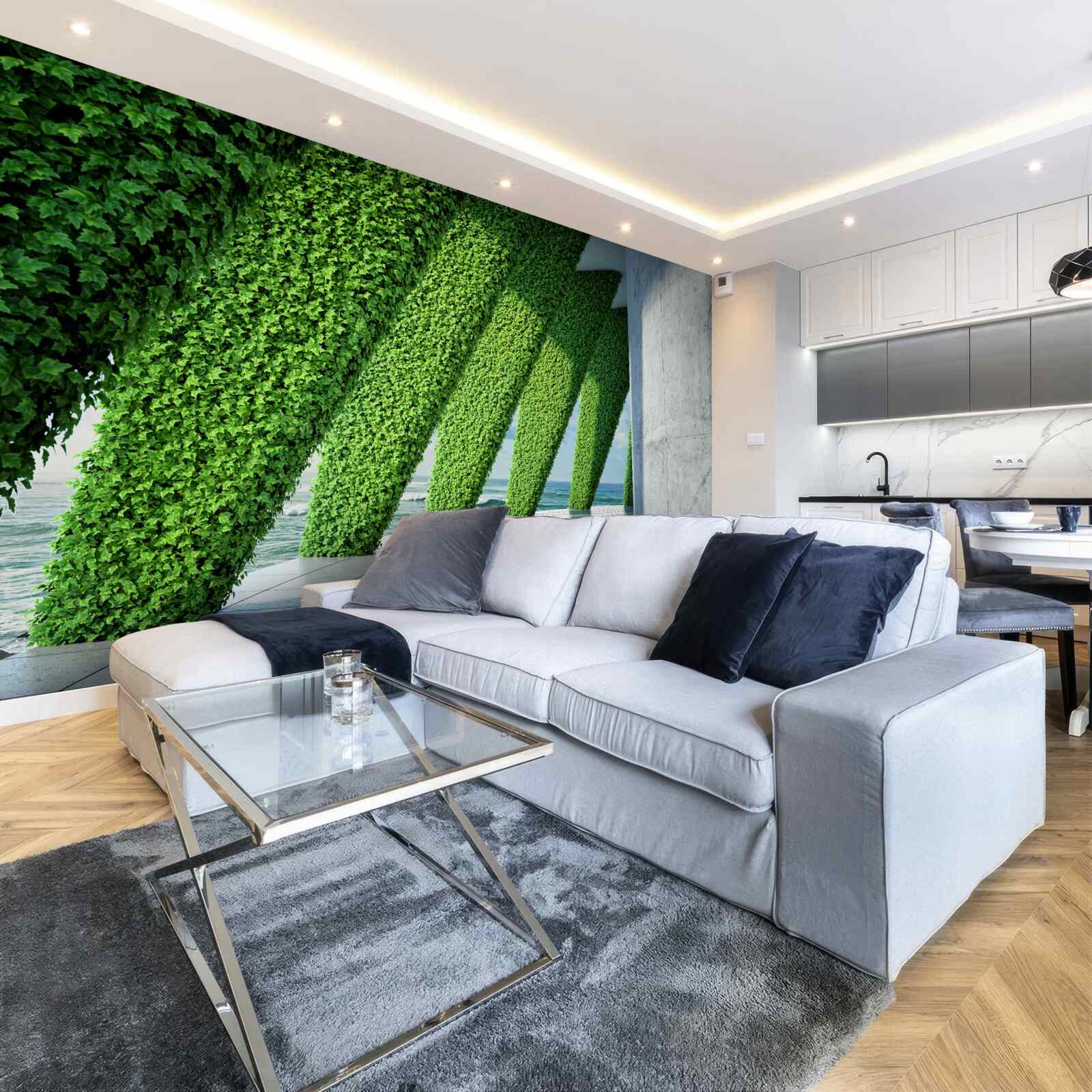 Fototapeta na stĺpoch v chodbe sú zelené rastliny