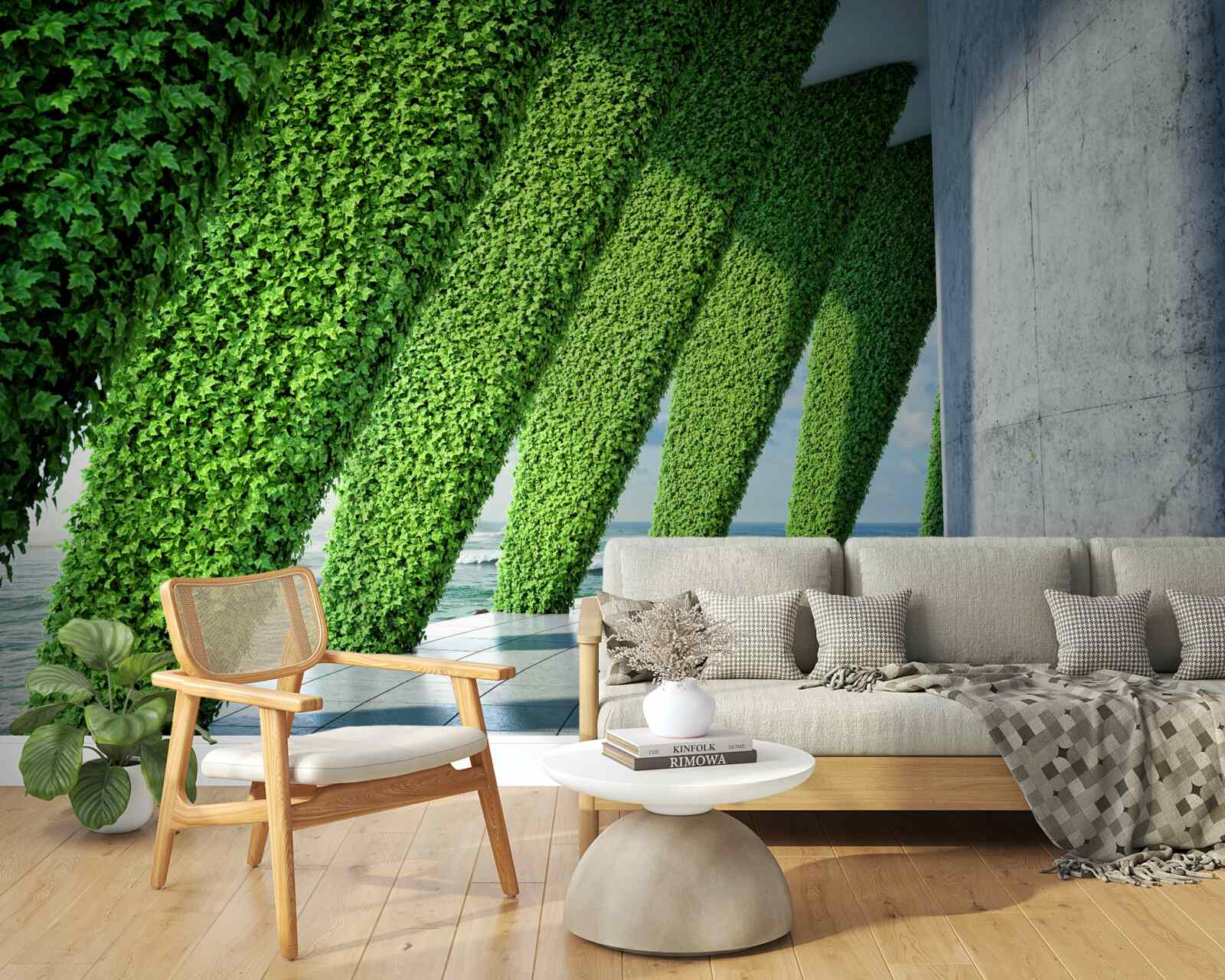 Fototapeta na stĺpoch v chodbe sú zelené rastliny