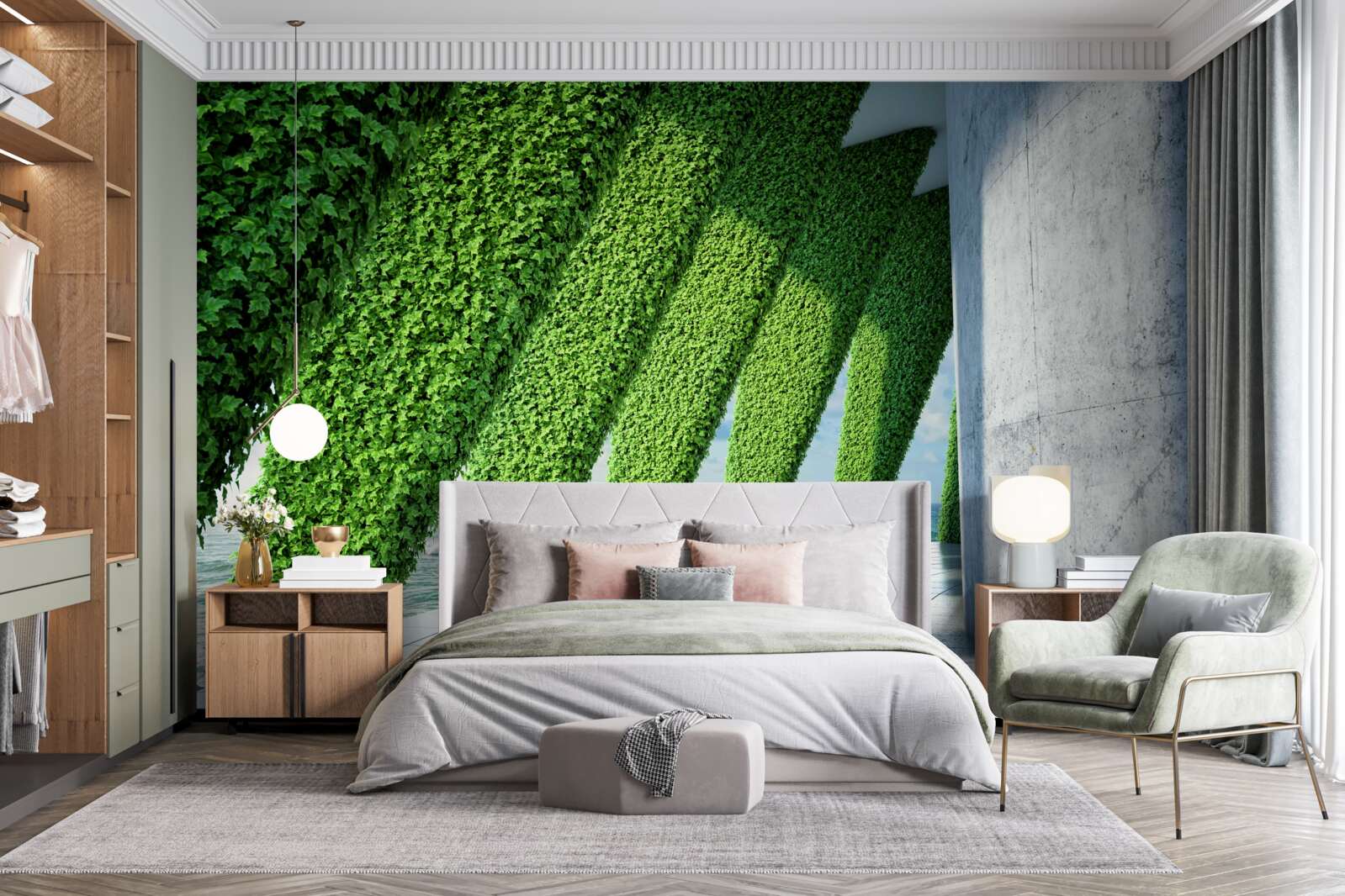 Fototapeta na stĺpoch v chodbe sú zelené rastliny