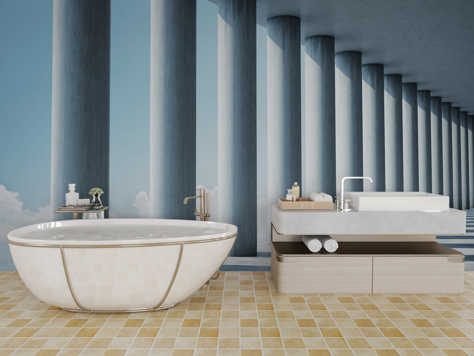 Fototapeta kolonáda tiahnuca sa nekonečne proti oblohe