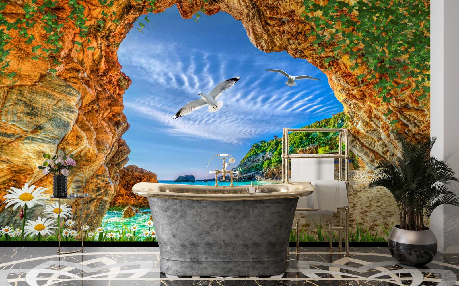 Fototapeta pohľad na oceán a let kaviek