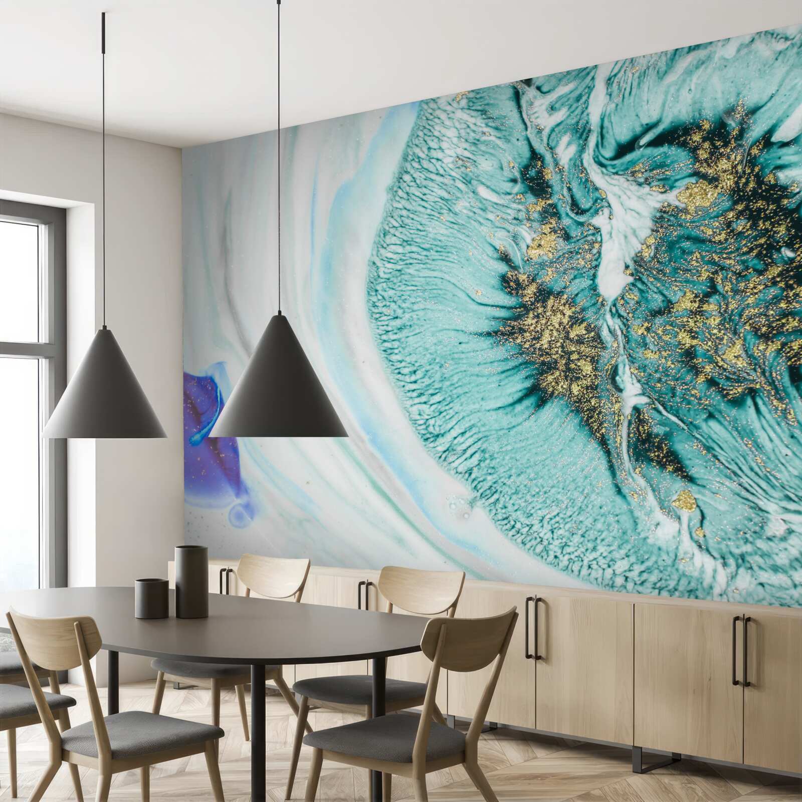 Fototapeta abstraktný kvet v odtieňoch modrej na mramorovom povrchu