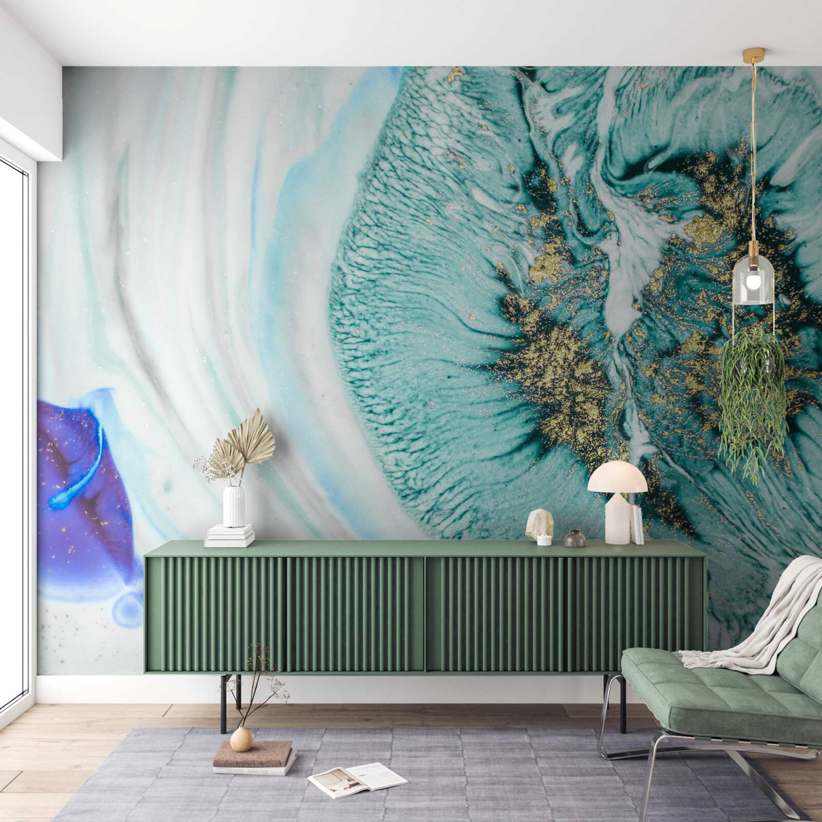 Fototapeta abstraktný kvet v odtieňoch modrej na mramorovom povrchu