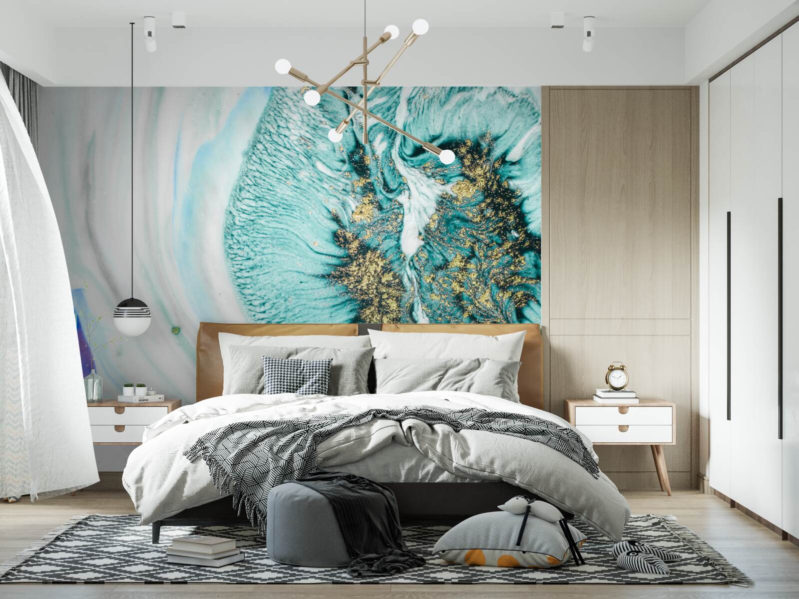 Fototapeta abstraktný kvet v odtieňoch modrej na mramorovom povrchu