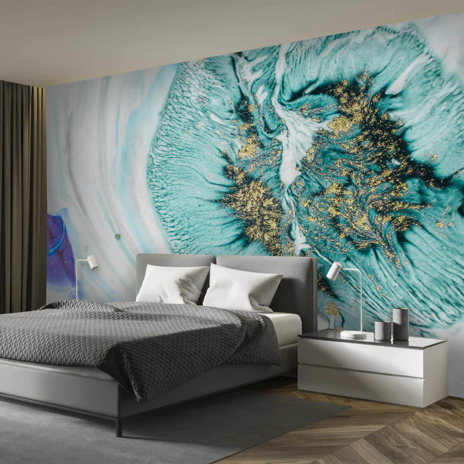 Fototapeta abstraktný kvet v odtieňoch modrej na mramorovom povrchu