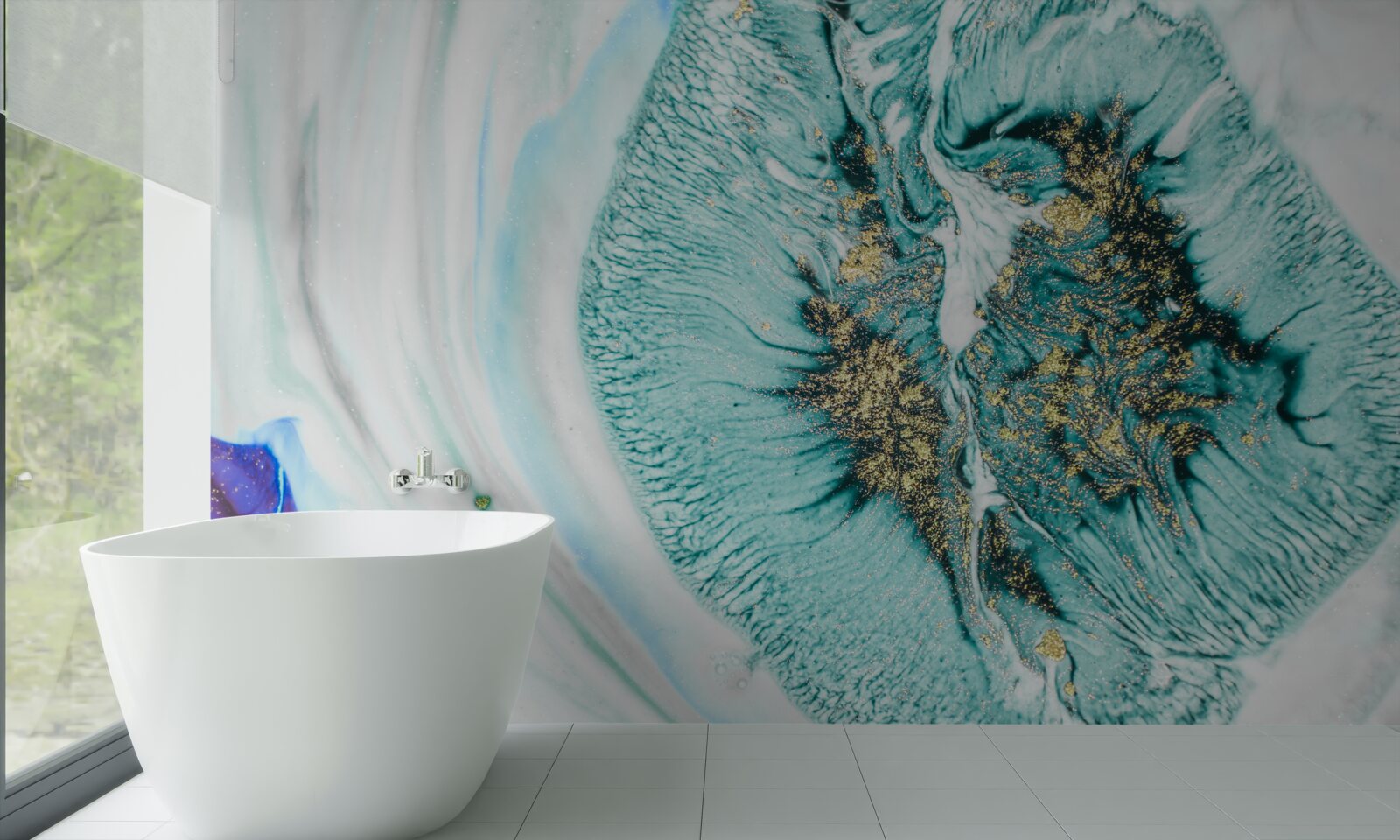 Fototapeta abstraktný kvet v odtieňoch modrej na mramorovom povrchu