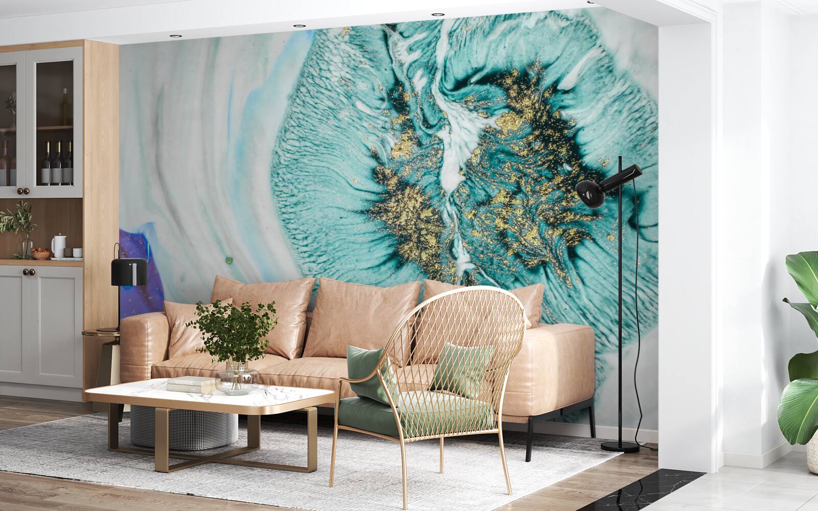 Fototapeta abstraktný kvet v odtieňoch modrej na mramorovom povrchu