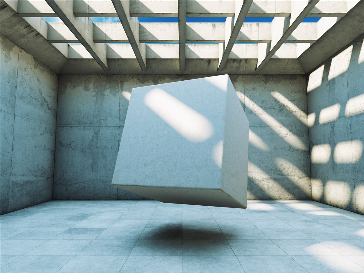 Fototapeta 3D kocka plávajúca v osvetlenej miestnosti