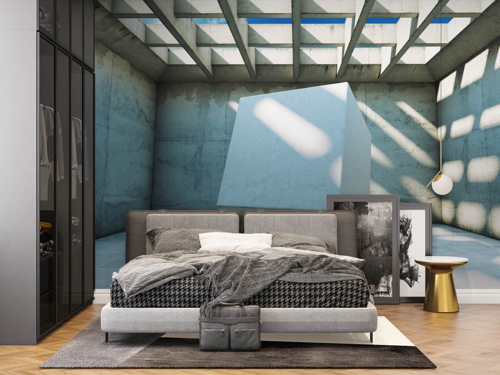 Fototapeta 3D kocka plávajúca v osvetlenej miestnosti