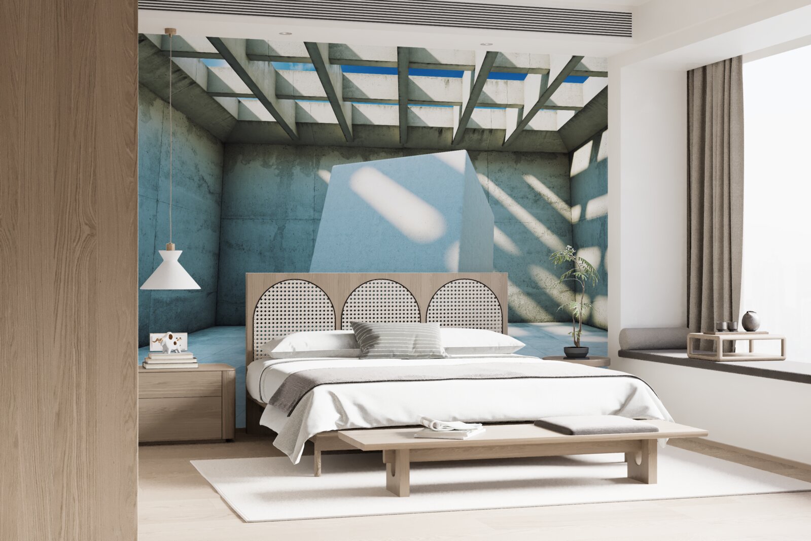 Fototapeta 3D kocka plávajúca v osvetlenej miestnosti