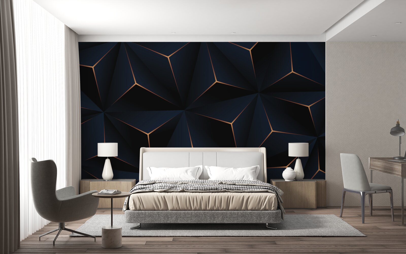 Fototapeta objemové čierne pyramídy so zlatými okrajmi