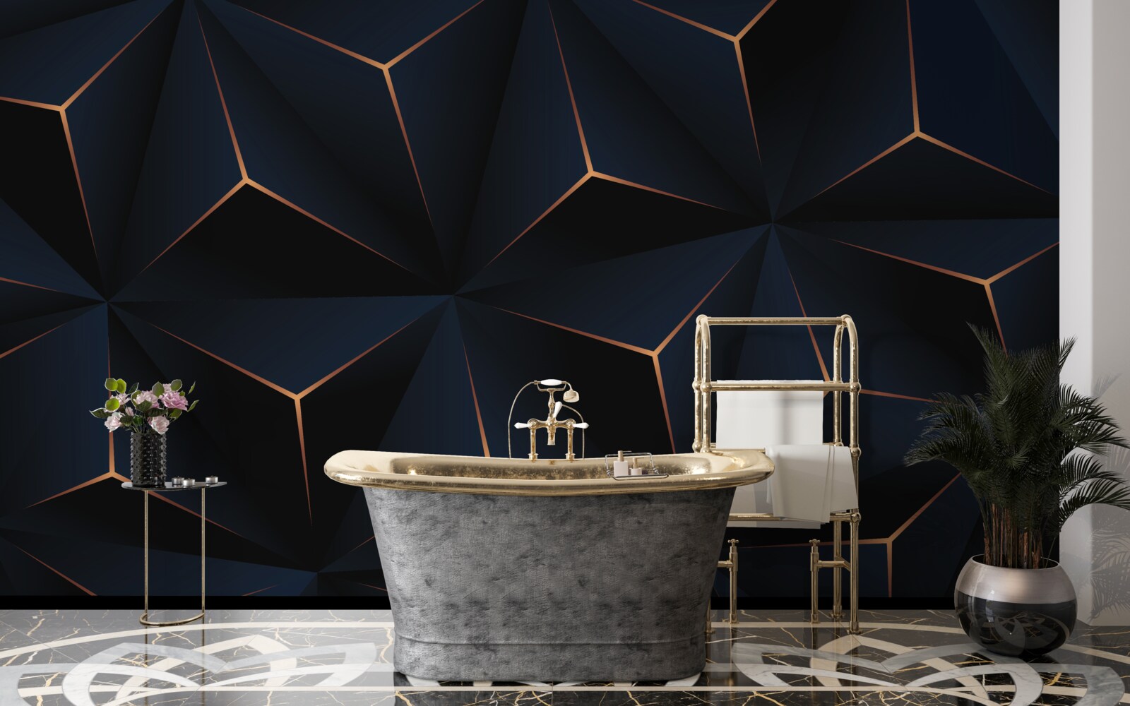 Fototapeta objemové čierne pyramídy so zlatými okrajmi