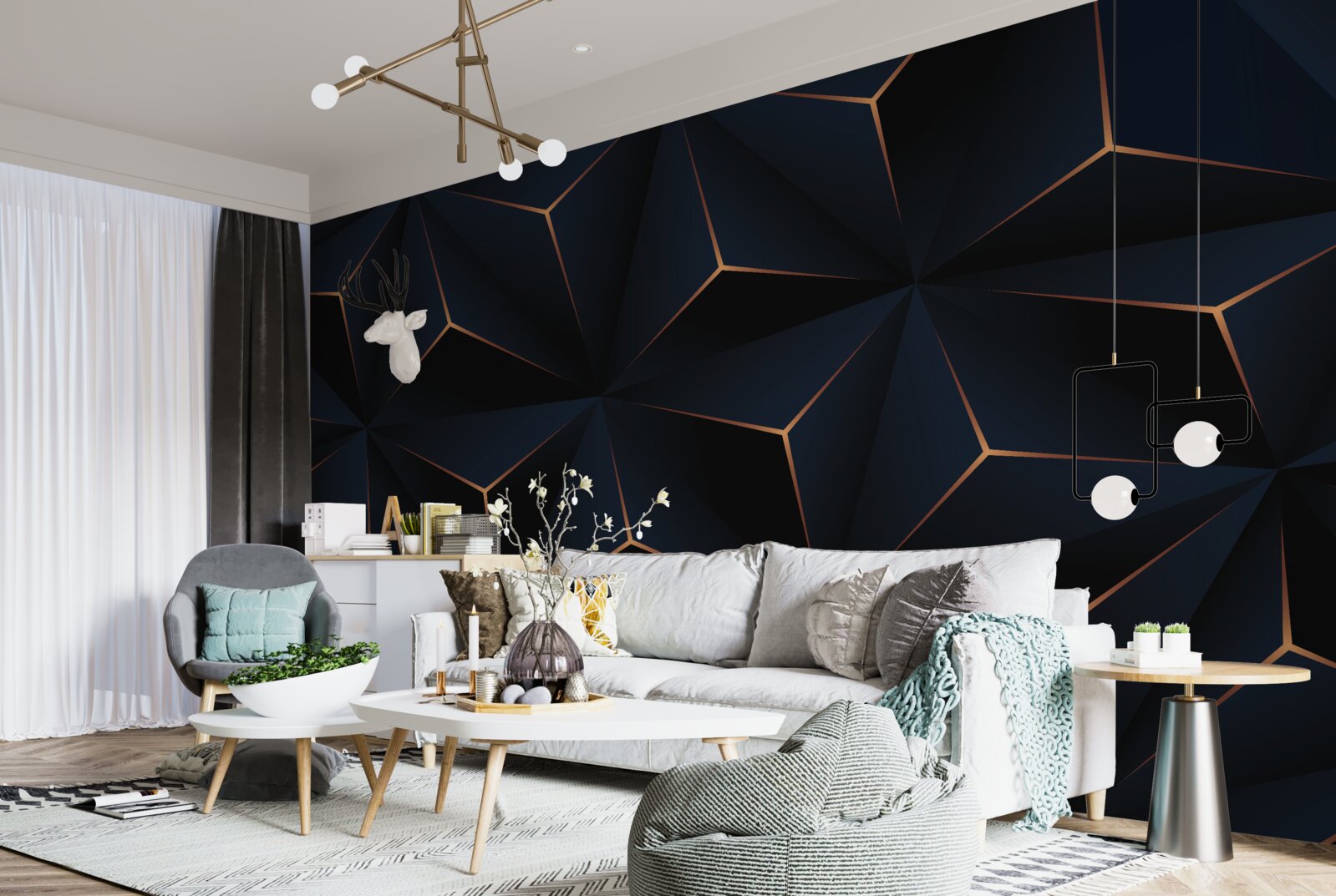 Fototapeta objemové čierne pyramídy so zlatými okrajmi