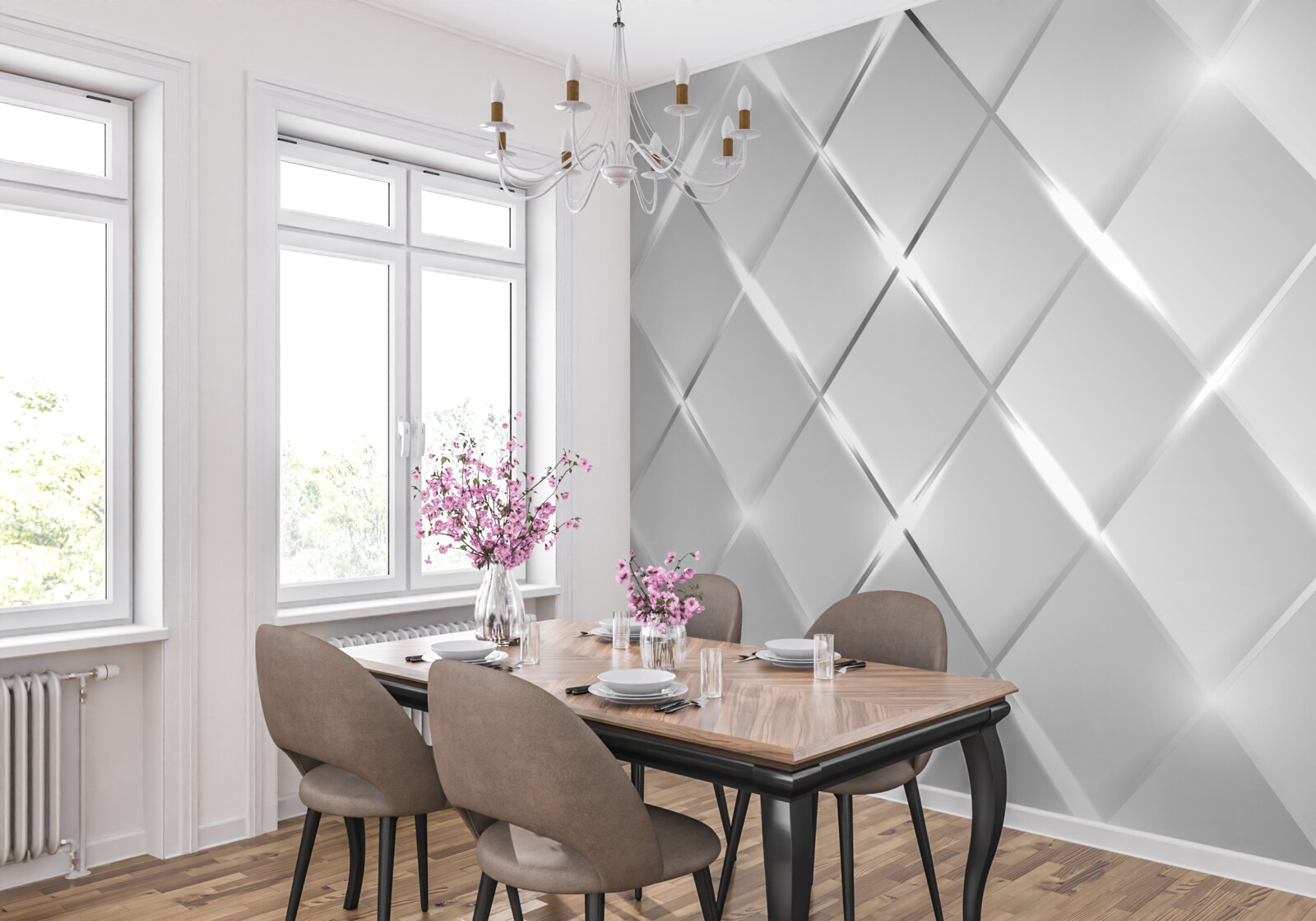 Fototapeta vzor v tvare diamantu so striebornými obrysmi