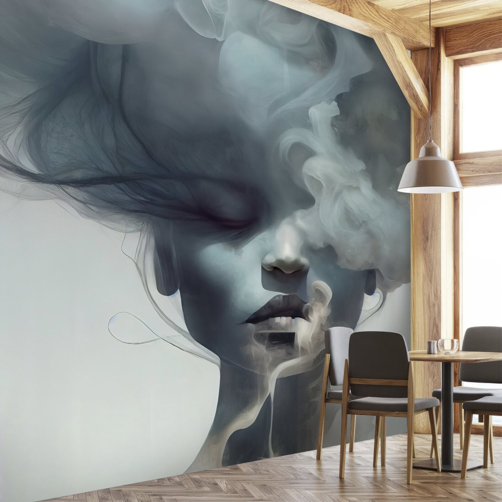 Fototapeta žena v šedej hmle