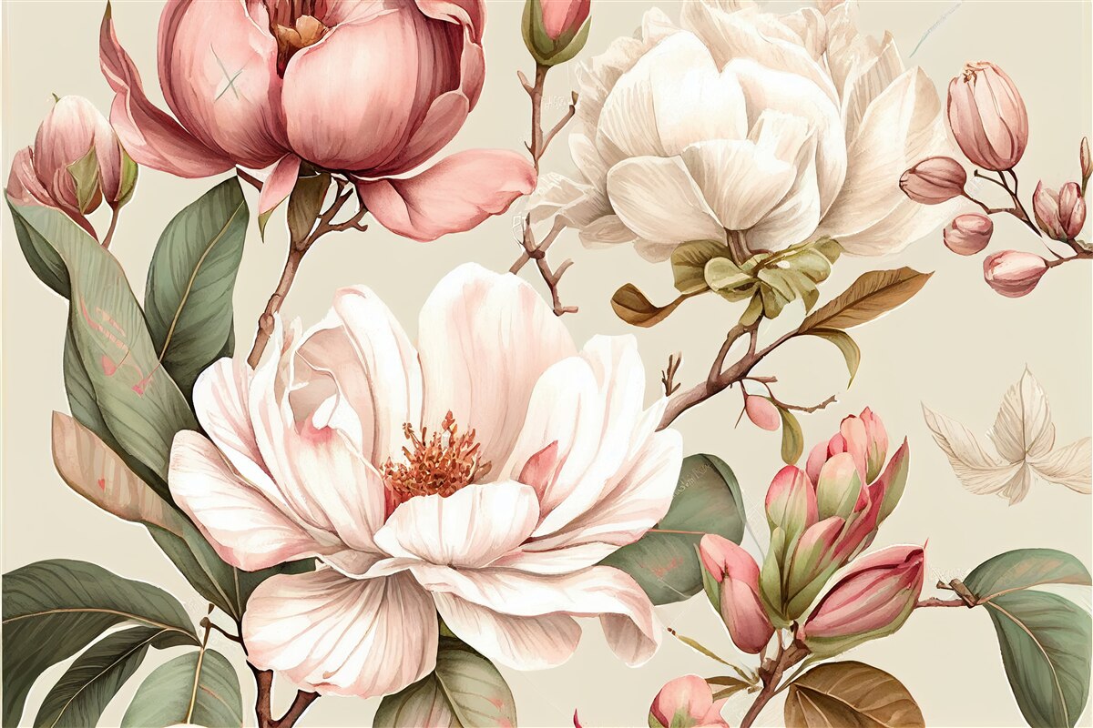 Fototapeta magnólie v odtieňoch červenej a bielej na konároch