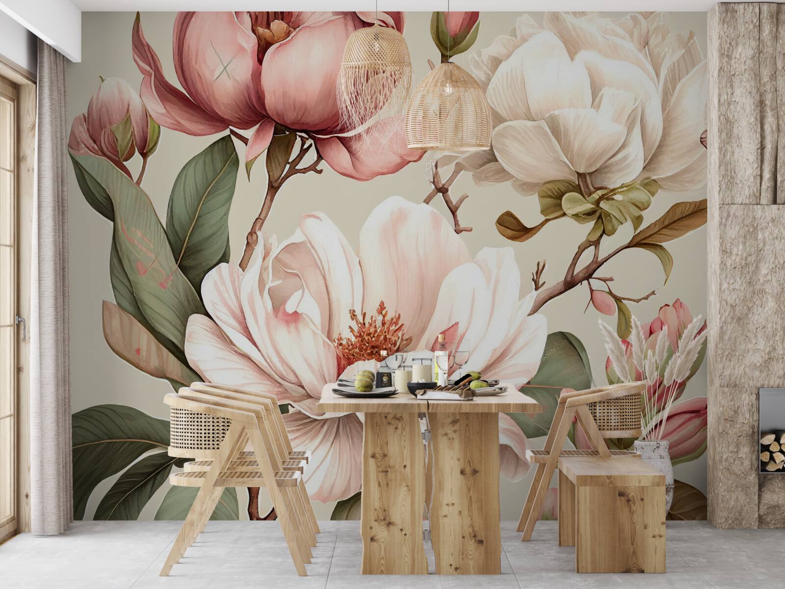 Fototapeta magnólie v odtieňoch červenej a bielej na konároch