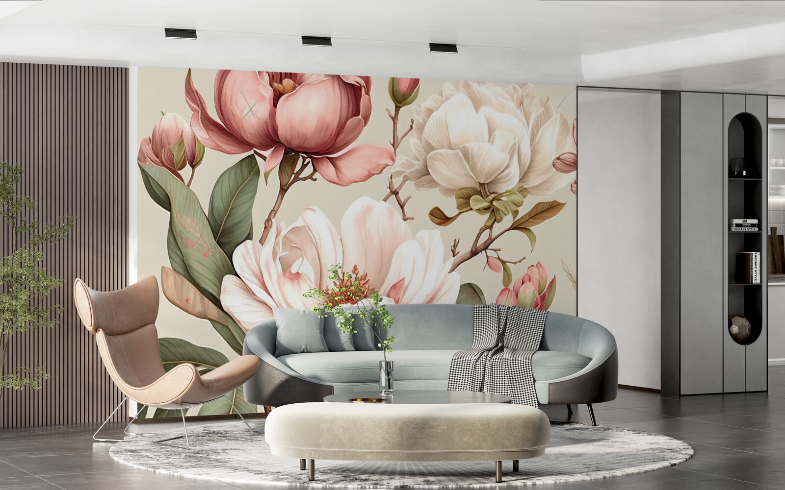 Fototapeta magnólie v odtieňoch červenej a bielej na konároch