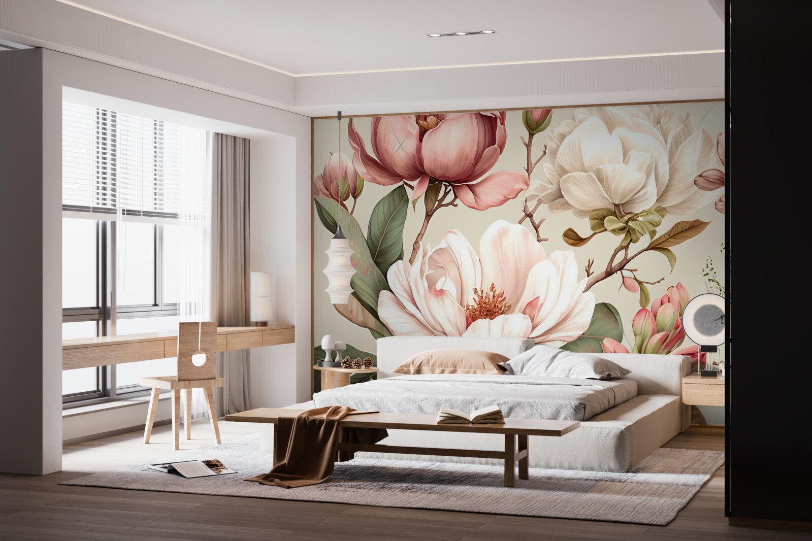 Fototapeta magnólie v odtieňoch červenej a bielej na konároch