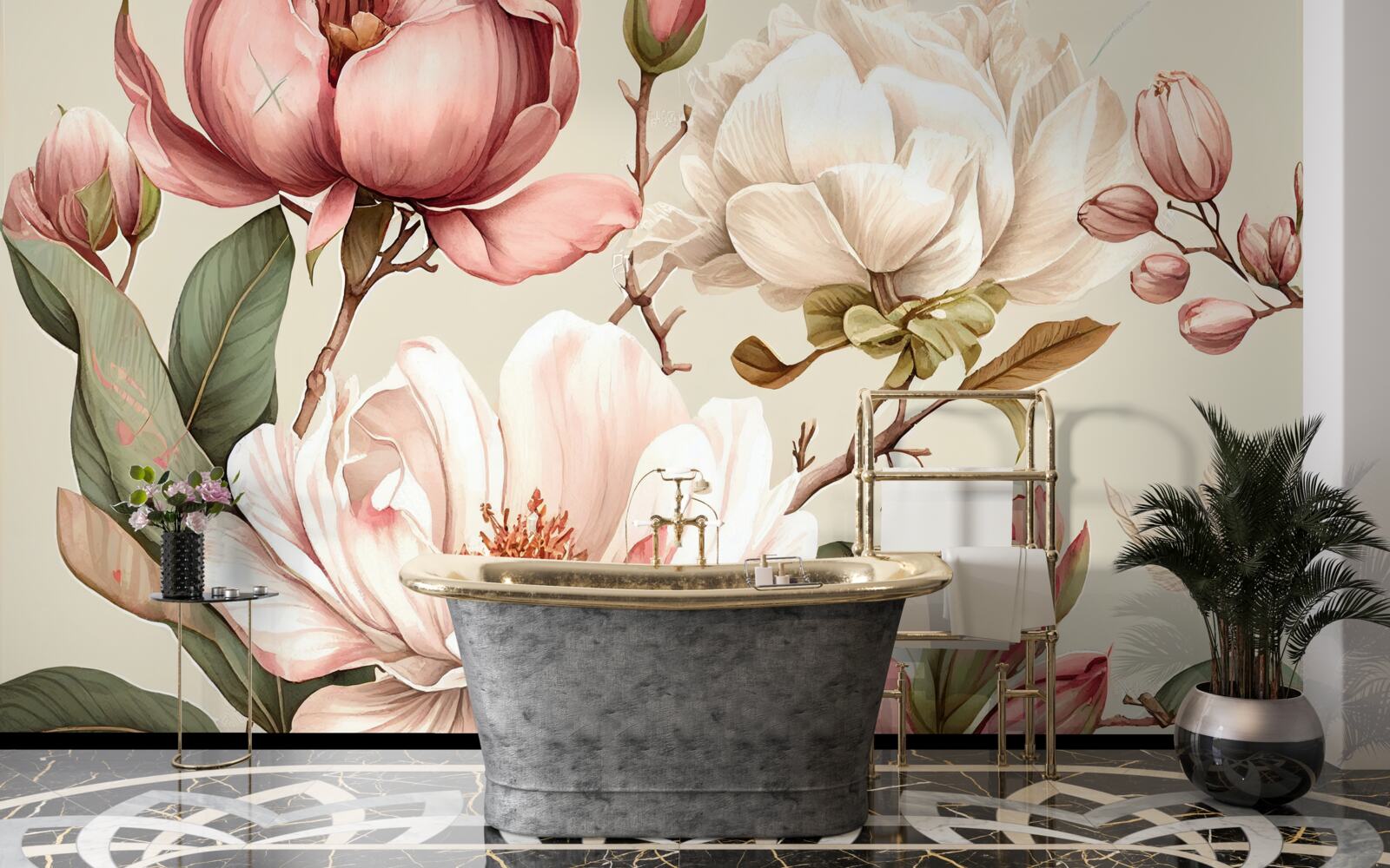 Fototapeta magnólie v odtieňoch červenej a bielej na konároch